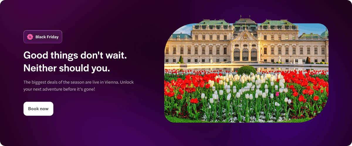 Belvedere Palace with colorful tulip garden in Vienna, Austria.